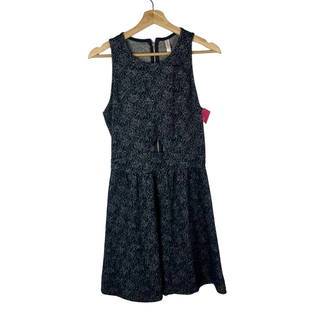 Xhilaration Navy Blue Metallic Floral Cut Out Mini Dress M